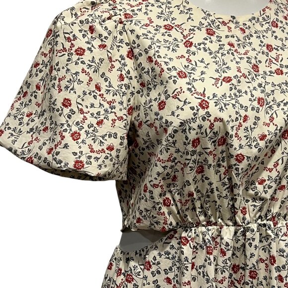 WAYF Mini Floral Tiered Maxi Dress Cream Red, M - Picture 7 of 11